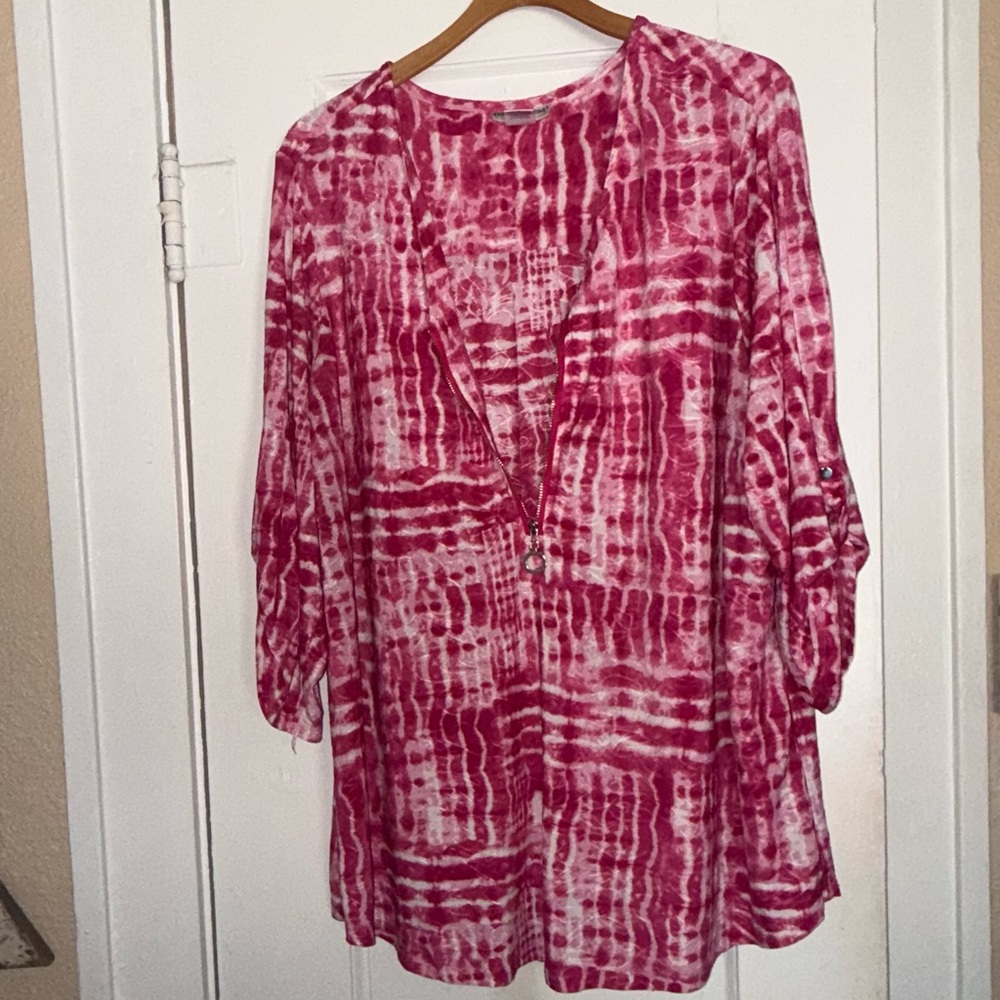 Rebecca Malone Pink Tie-Dye V-Neck Tunic